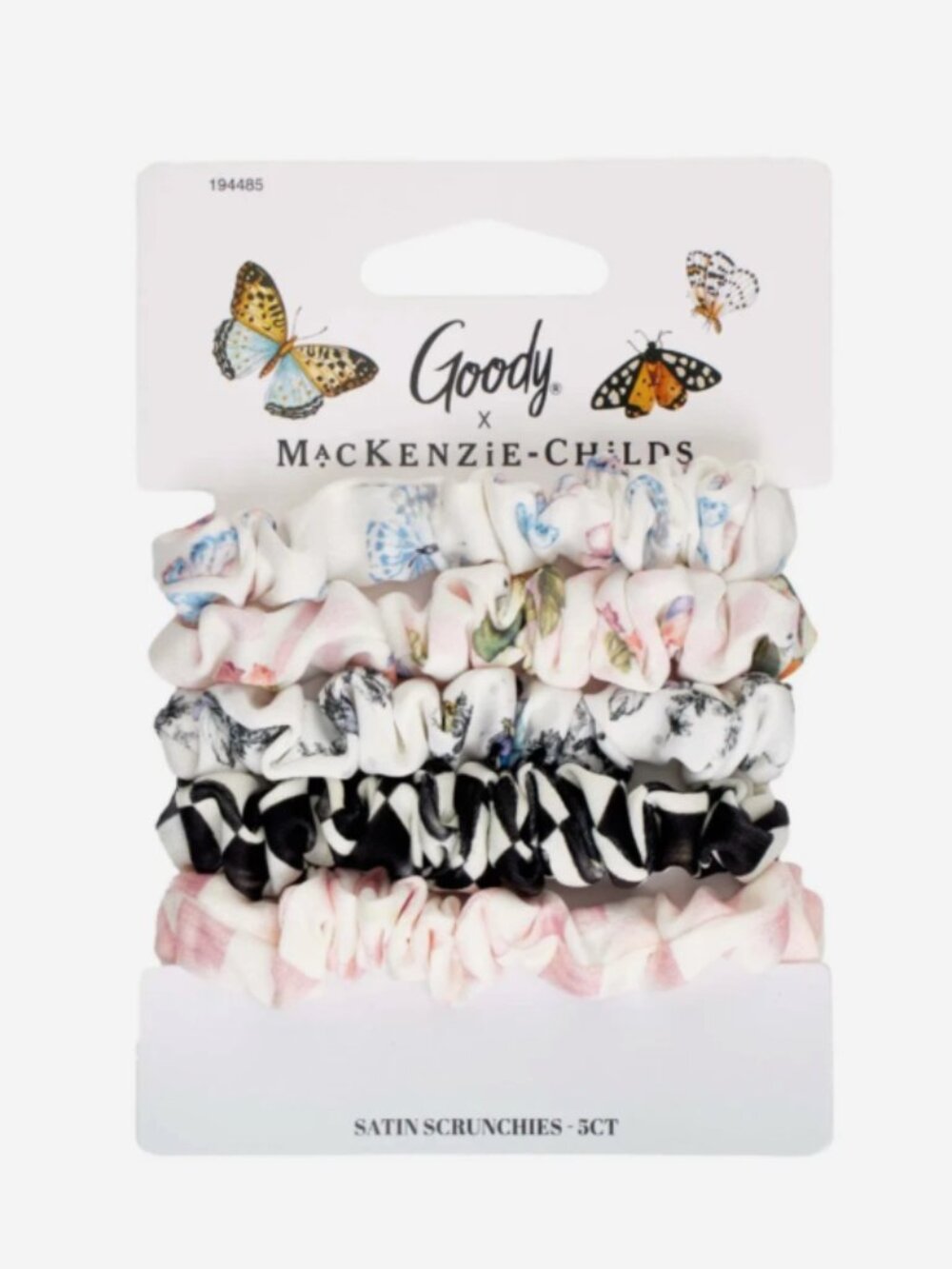 MacKenzie-Childs x Goody Satin Scrunchies 5Ct Courtly Check Floral Hair Ties - Picture 1 of 3